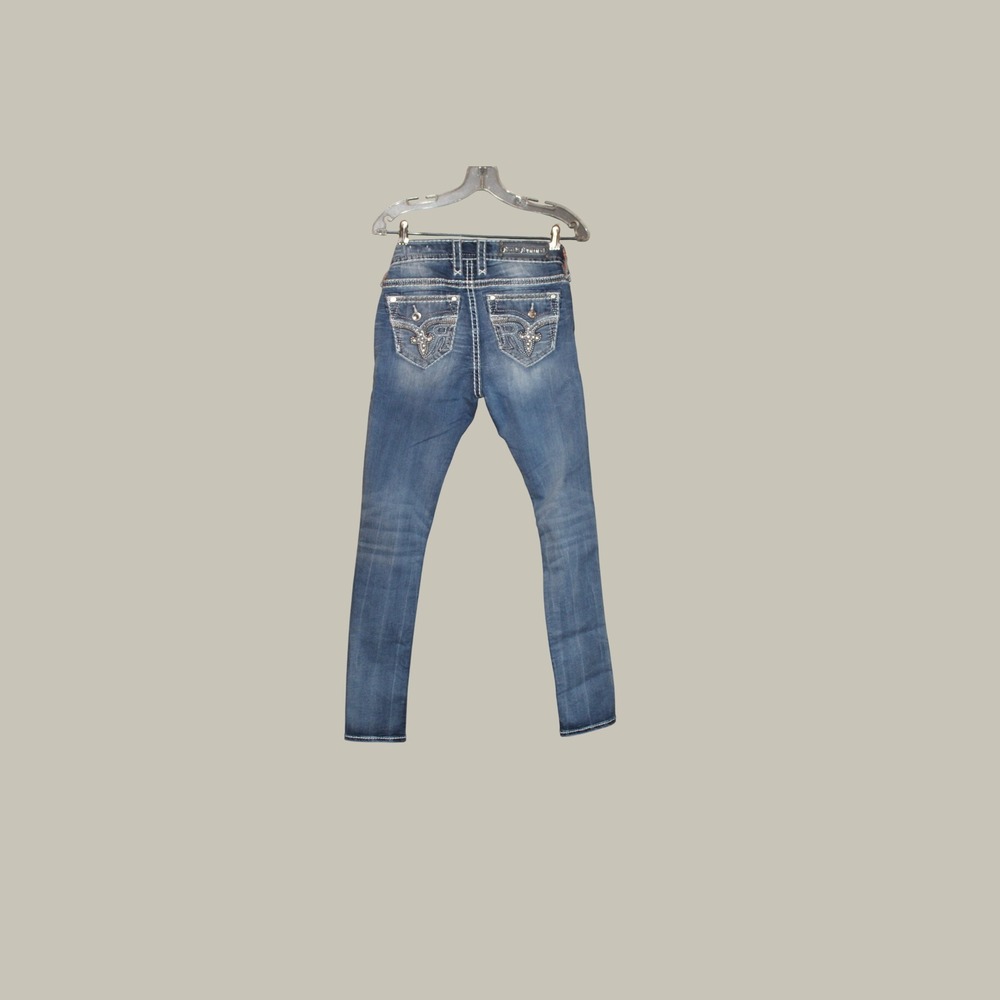 Rock Revival Sundee Mid-Rise Skinny Jeans Blue Embellished Flap Pocket Size 27 - Picture 2 of 5